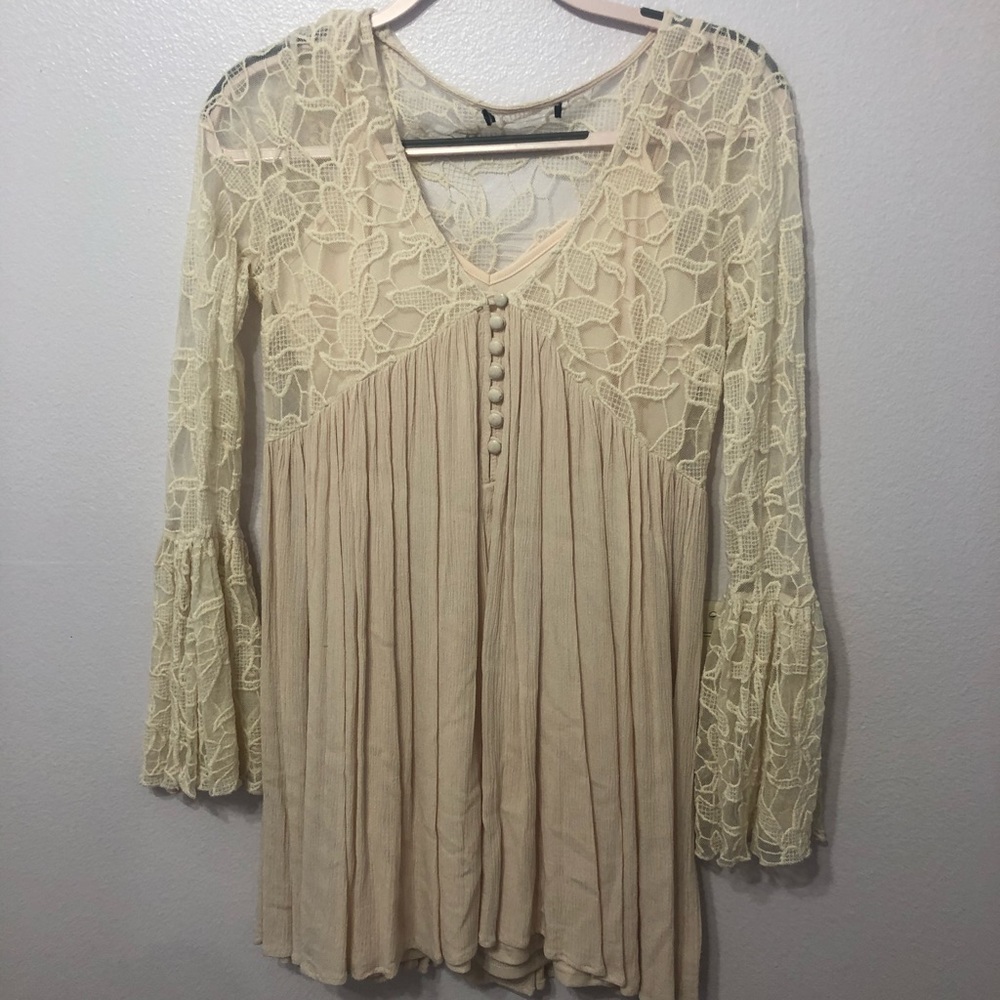 Boho Cream Lace dress Bell sleeves